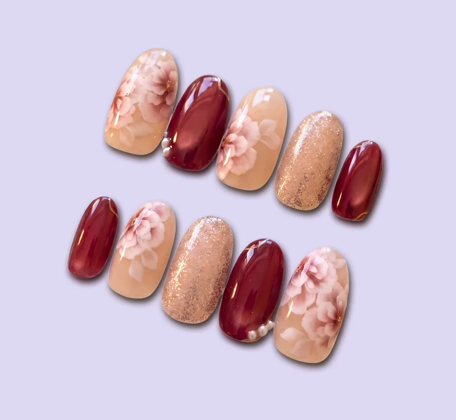 Rosewood Bloom press-on nail set