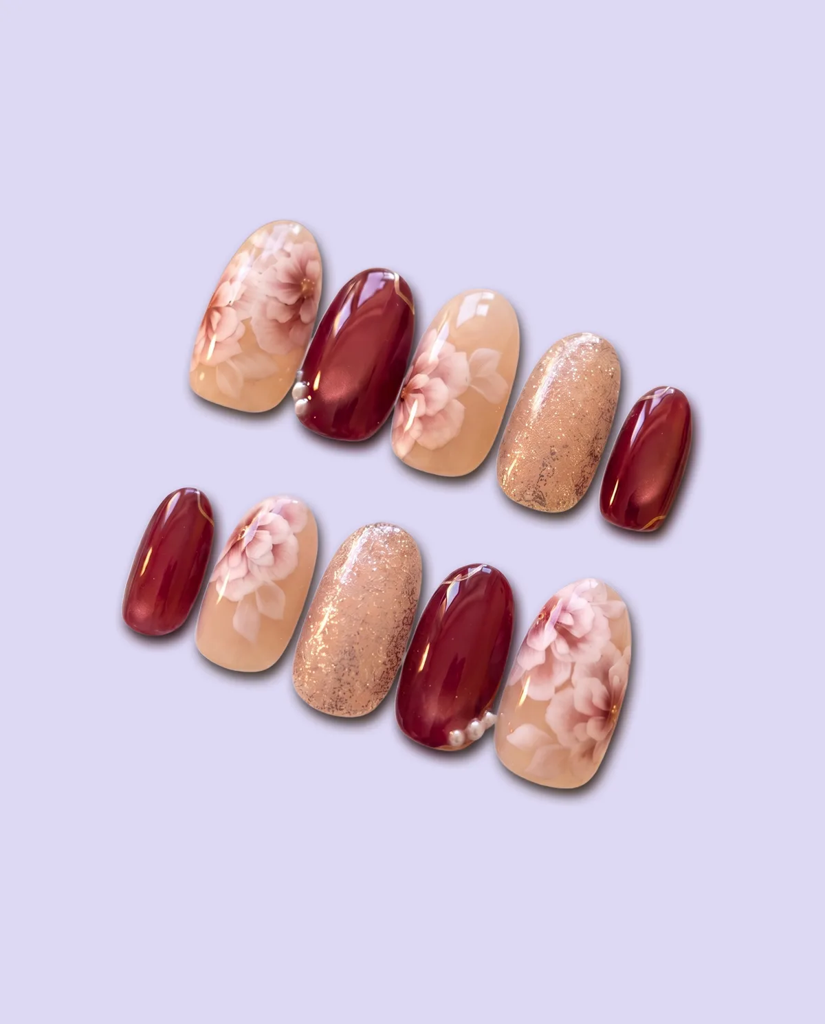 Rosewood Bloom press-on nail set