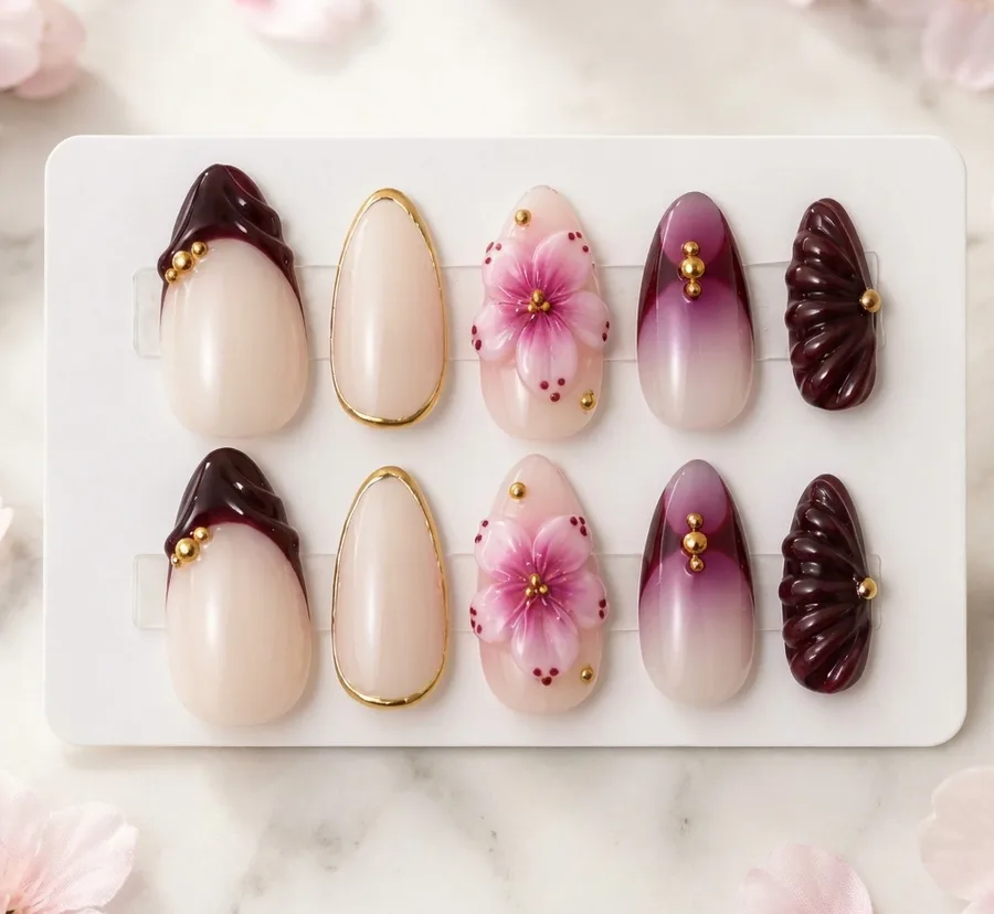 Velvet Sakura press-on nail set
